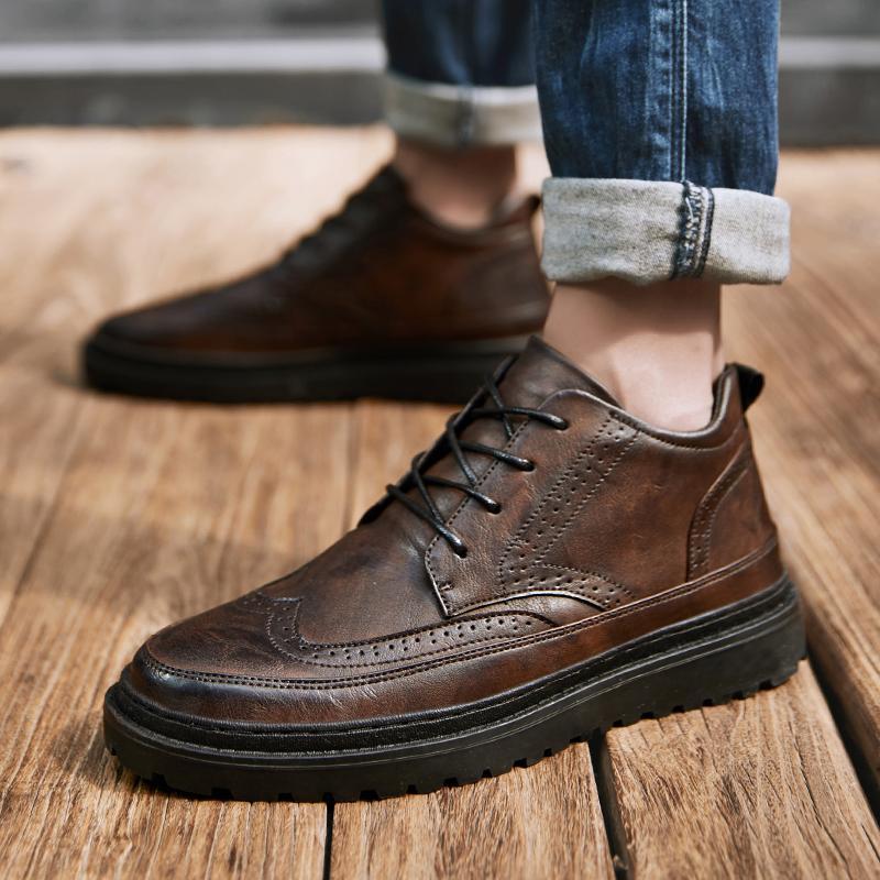 Cowhide Lace Up High-top Men's Boots