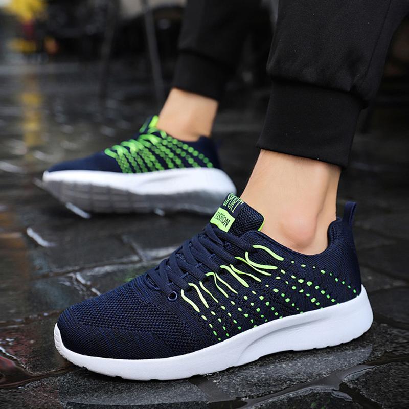 Knitted Fabric Lace Up Breathable Men's Sneakers