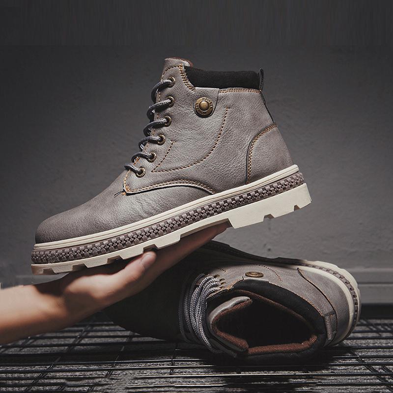 Leather Lace Up High-top Men's Boots