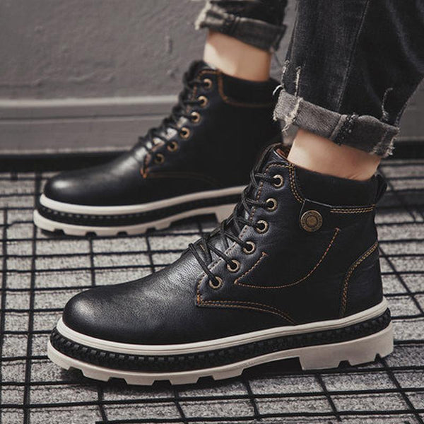 Leather Lace Up High-top Men's Boots