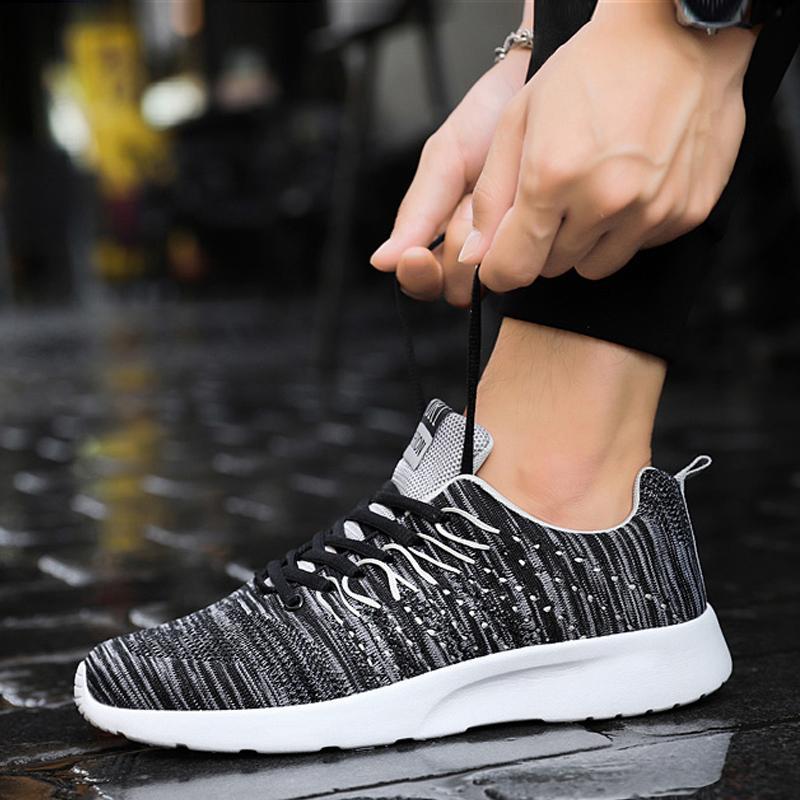 Knitted Fabric Lace Up Breathable Men's Sneakers