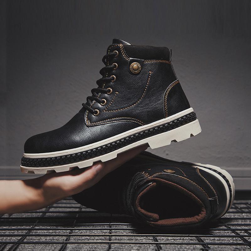 Leather Lace Up High-top Men's Boots