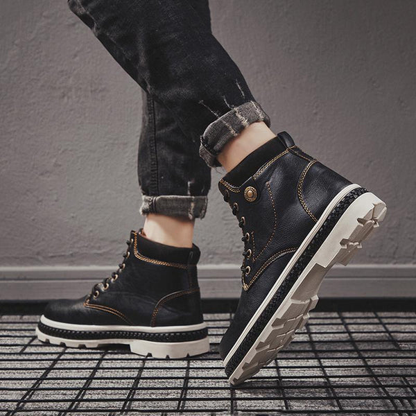 Leather Lace Up High-top Men's Boots