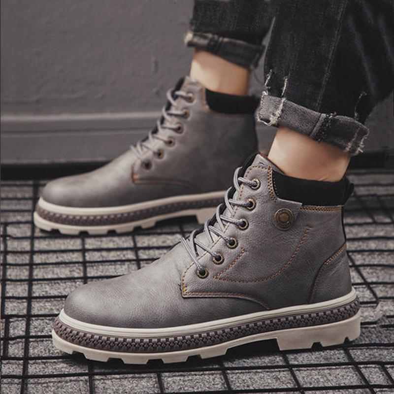 Leather Lace Up High-top Men's Boots