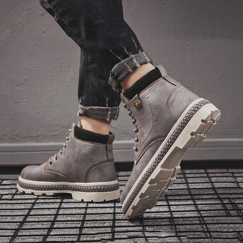 Leather Lace Up High-top Men's Boots