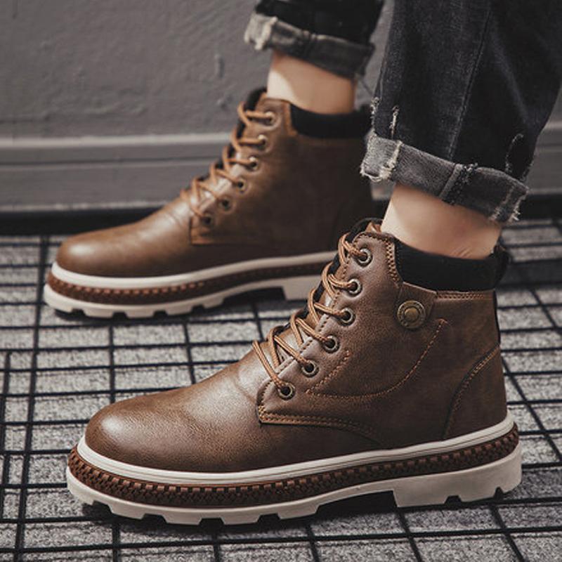 Leather Lace Up High-top Men's Boots