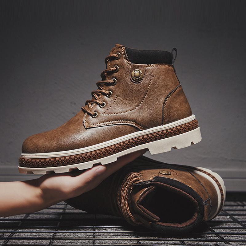 Leather Lace Up High-top Men's Boots