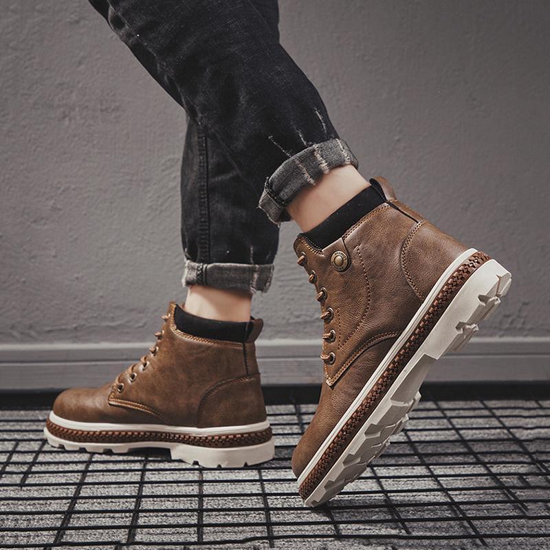 Leather Lace Up High-top Men's Boots