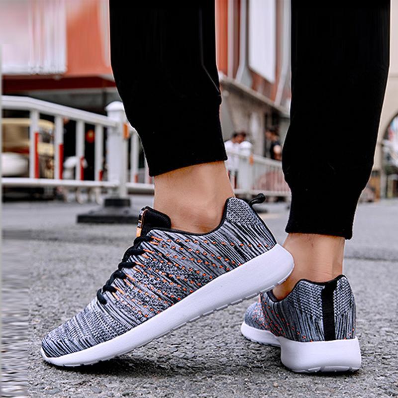 Knitted Fabric Lace Up Breathable Men's Sneakers