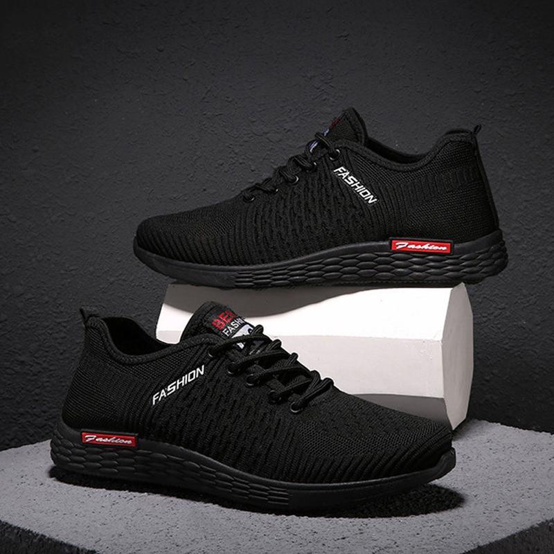 Knitted Fabric Lace Up Men's Sneakers