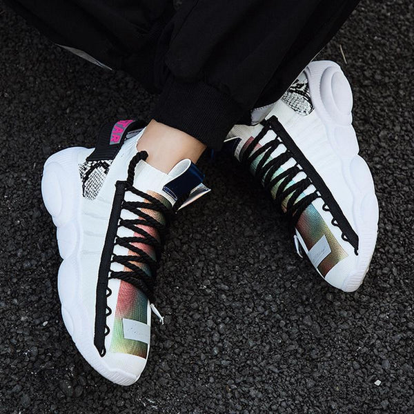 Knitted Fabric Lace Up Men's Sneakers