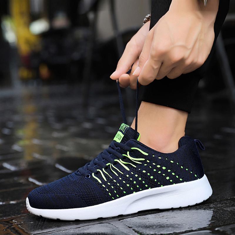 Knitted Fabric Lace Up Breathable Men's Sneakers