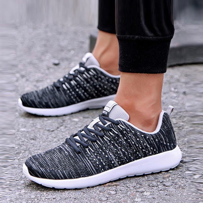 Knitted Fabric Lace Up Breathable Men's Sneakers