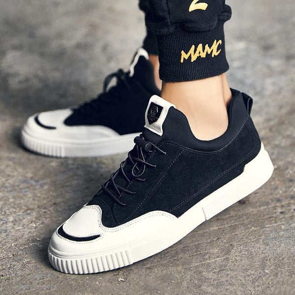 Pigskin Leather Elastic Band Men's Sneakers