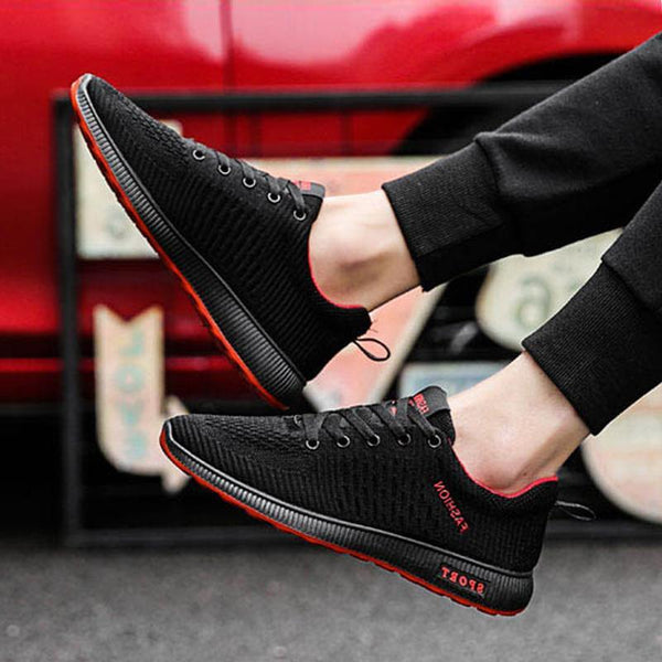 Knitted Fabric Lace Up Runing Men's Sneakers
