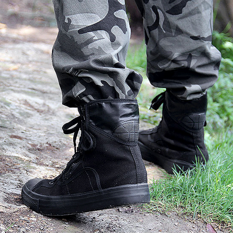 Black Canvas Lace Up Training Men's Boots