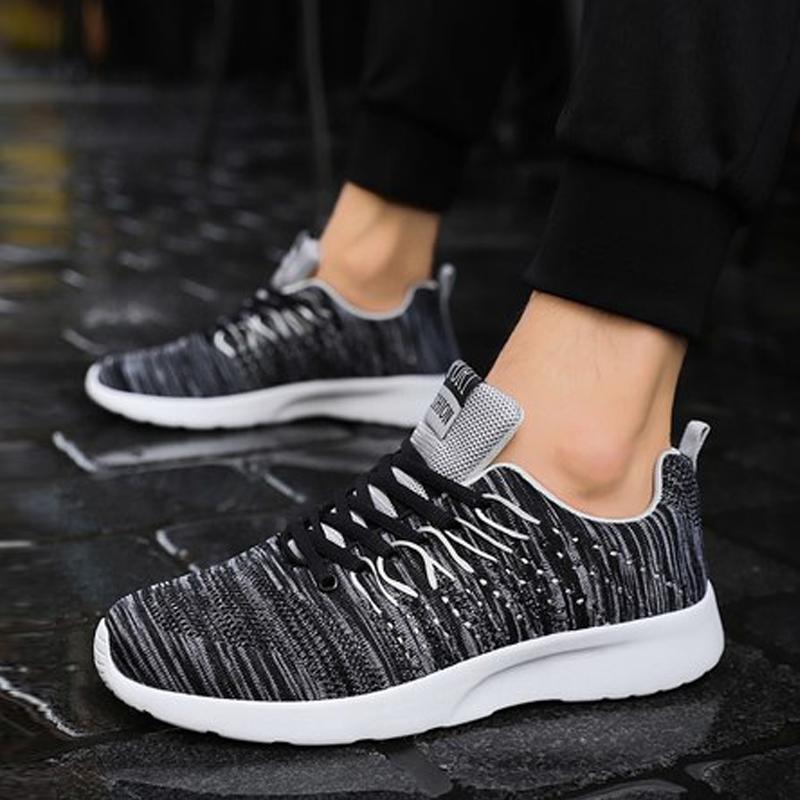 Knitted Fabric Lace Up Breathable Men's Sneakers