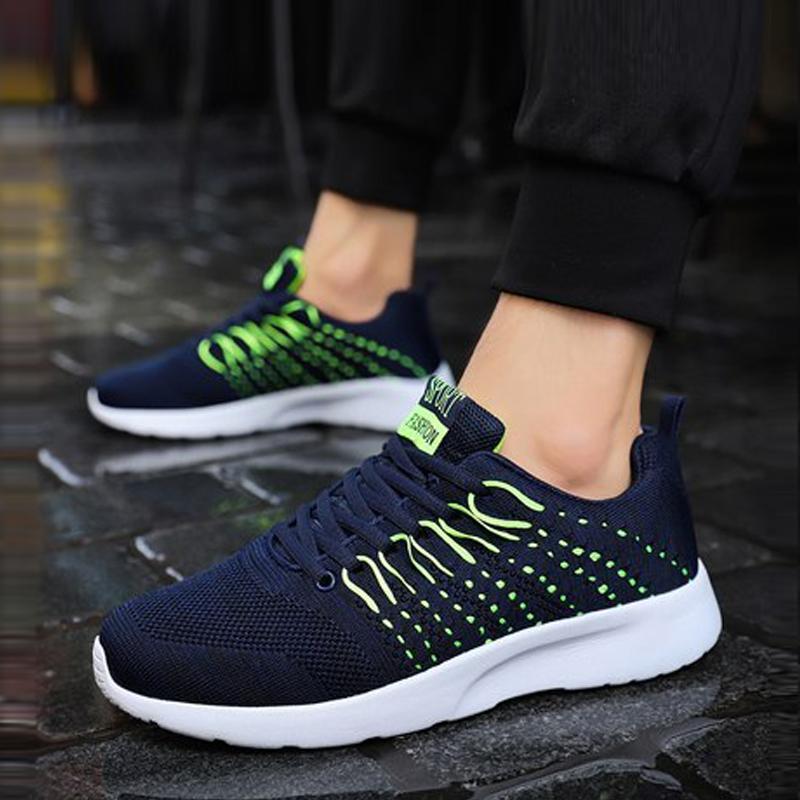 Knitted Fabric Lace Up Breathable Men's Sneakers