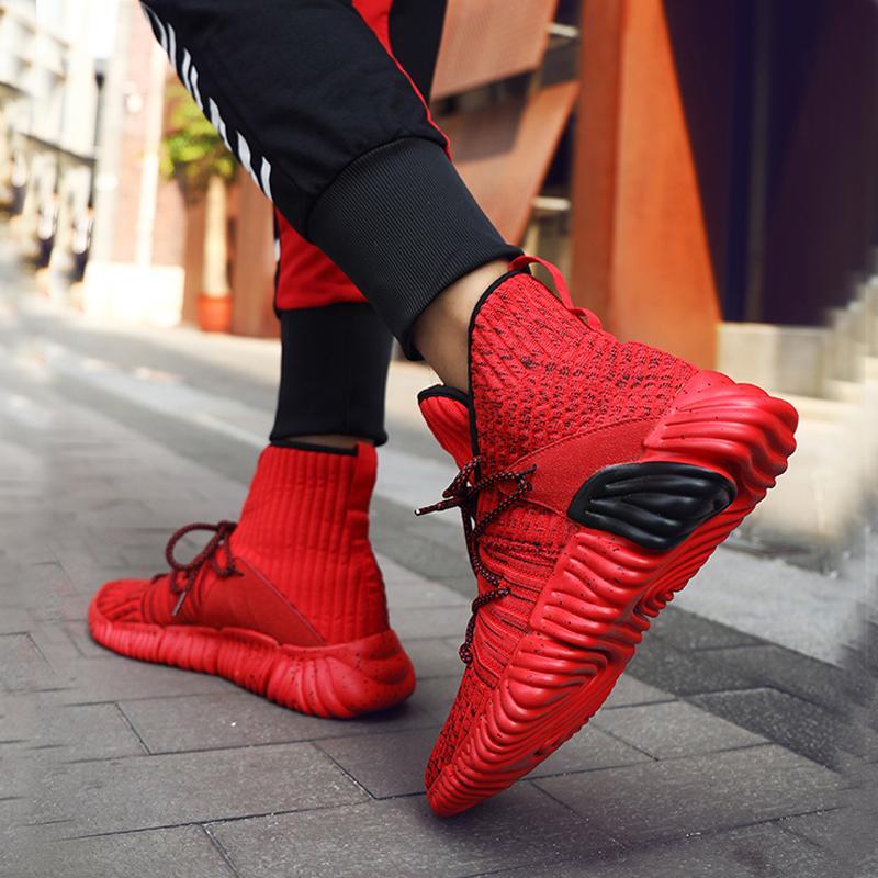 Knitted Fabric Lace Up High-top Men's Sneakers