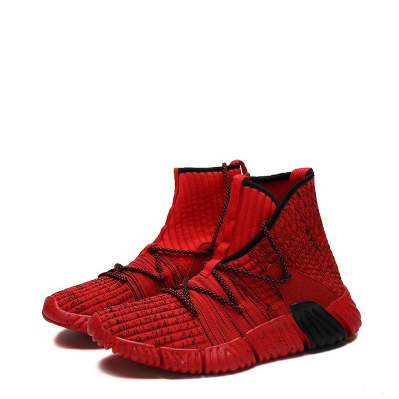 Knitted Fabric Lace Up High-top Men's Sneakers