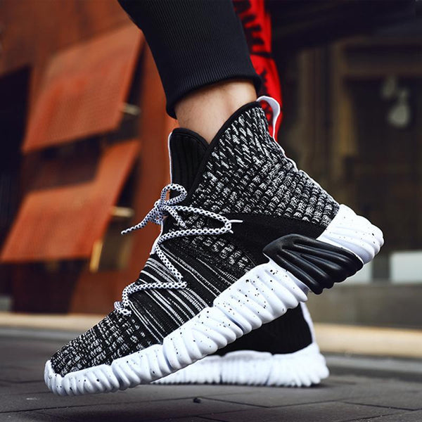 Knitted Fabric Lace Up High-top Men's Sneakers