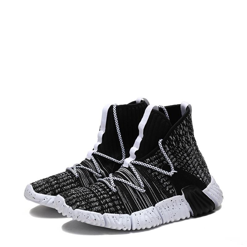 Knitted Fabric Lace Up High-top Men's Sneakers