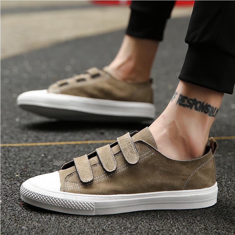 Pigskin Leather Elastic Band Men's Sneakers