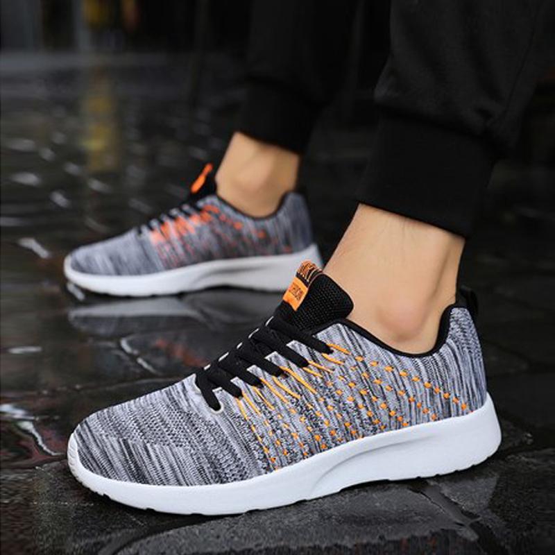 Knitted Fabric Lace Up Breathable Men's Sneakers