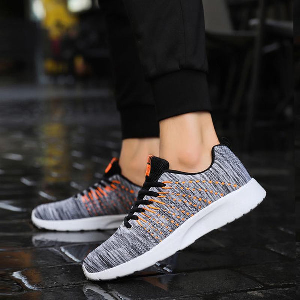 Knitted Fabric Lace Up Breathable Men's Sneakers