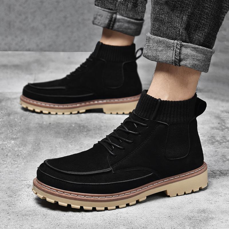 Suede Lace Up High-top Men's Boots