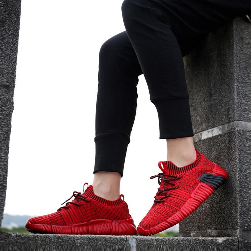 Knitted Fabric Lace Up Men's Sneakers