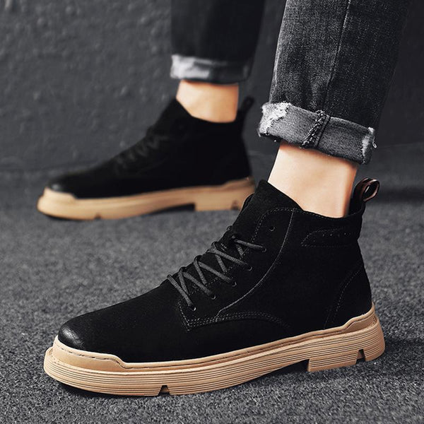 Cowhide Lace Up High-top Men's Boots