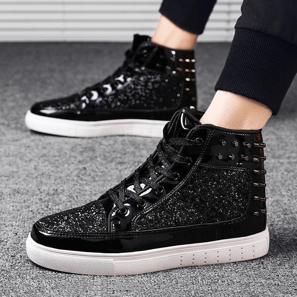 Sequin Fabric Lace Up Men's Boots