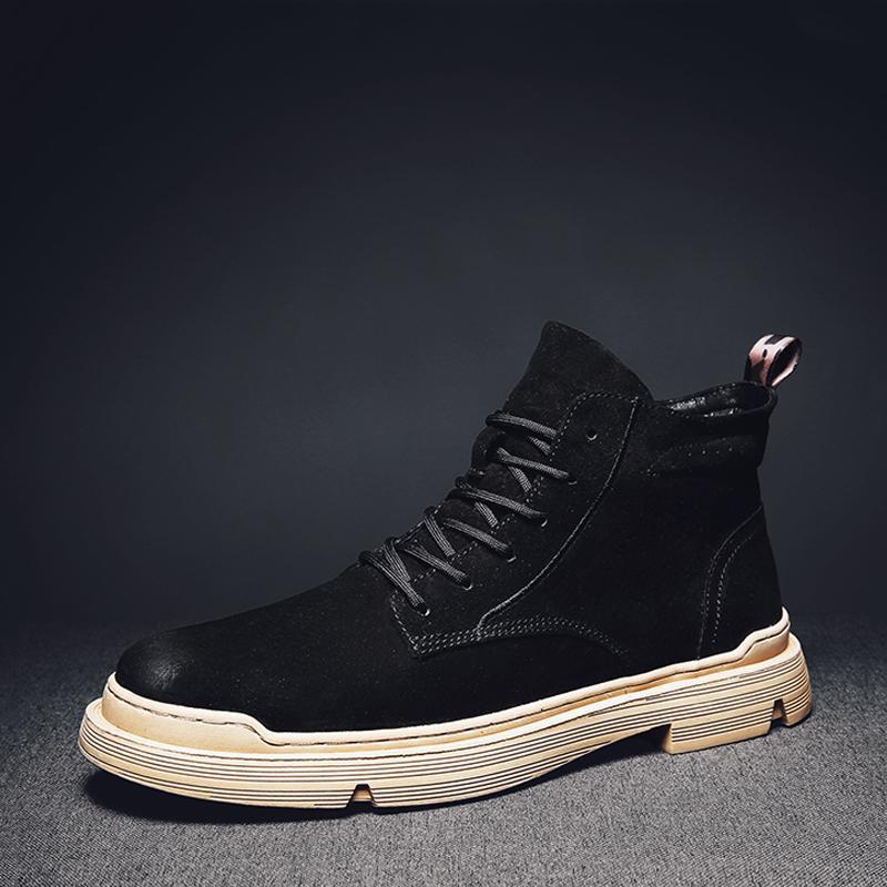 Cowhide Lace Up High-top Men's Boots