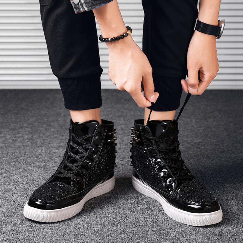 Sequin Fabric Lace Up Men's Boots