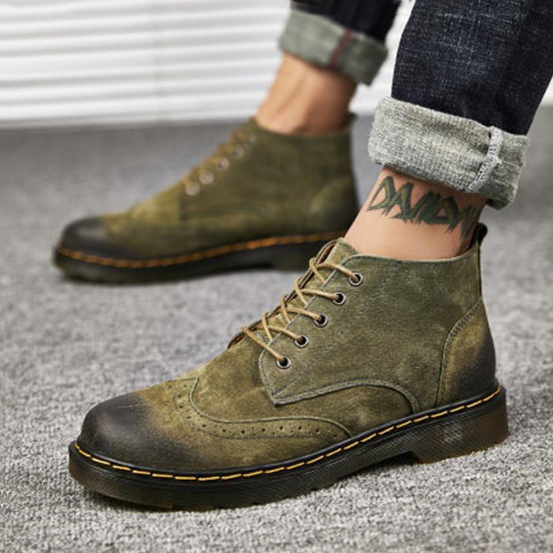 Cowhide Lace Up High-top Men's Boots