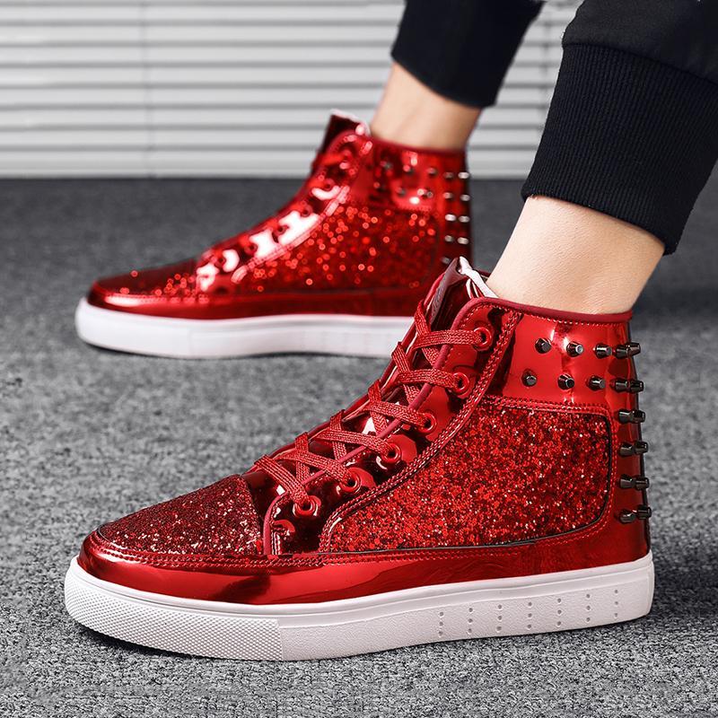 Sequin Fabric Lace Up Men's Boots