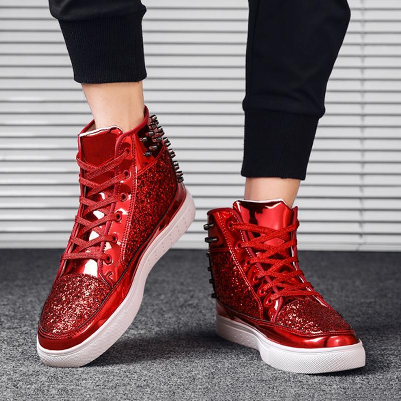 Sequin Fabric Lace Up Men's Boots