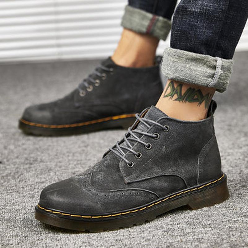 Cowhide Lace Up High-top Men's Boots