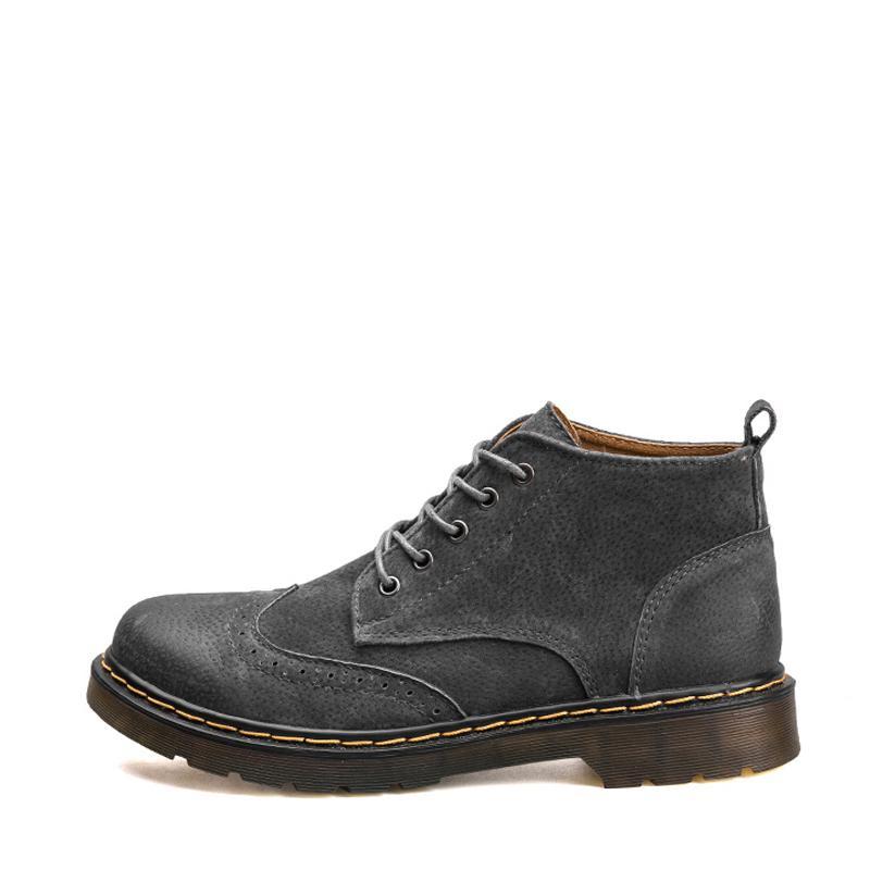 Cowhide Lace Up High-top Men's Boots