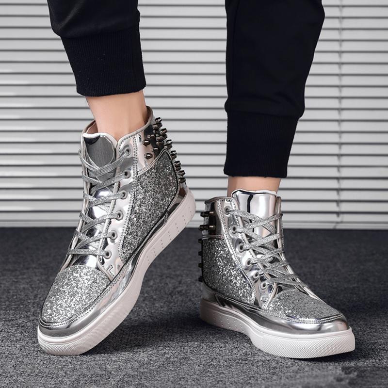 Sequin Fabric Lace Up Men's Boots